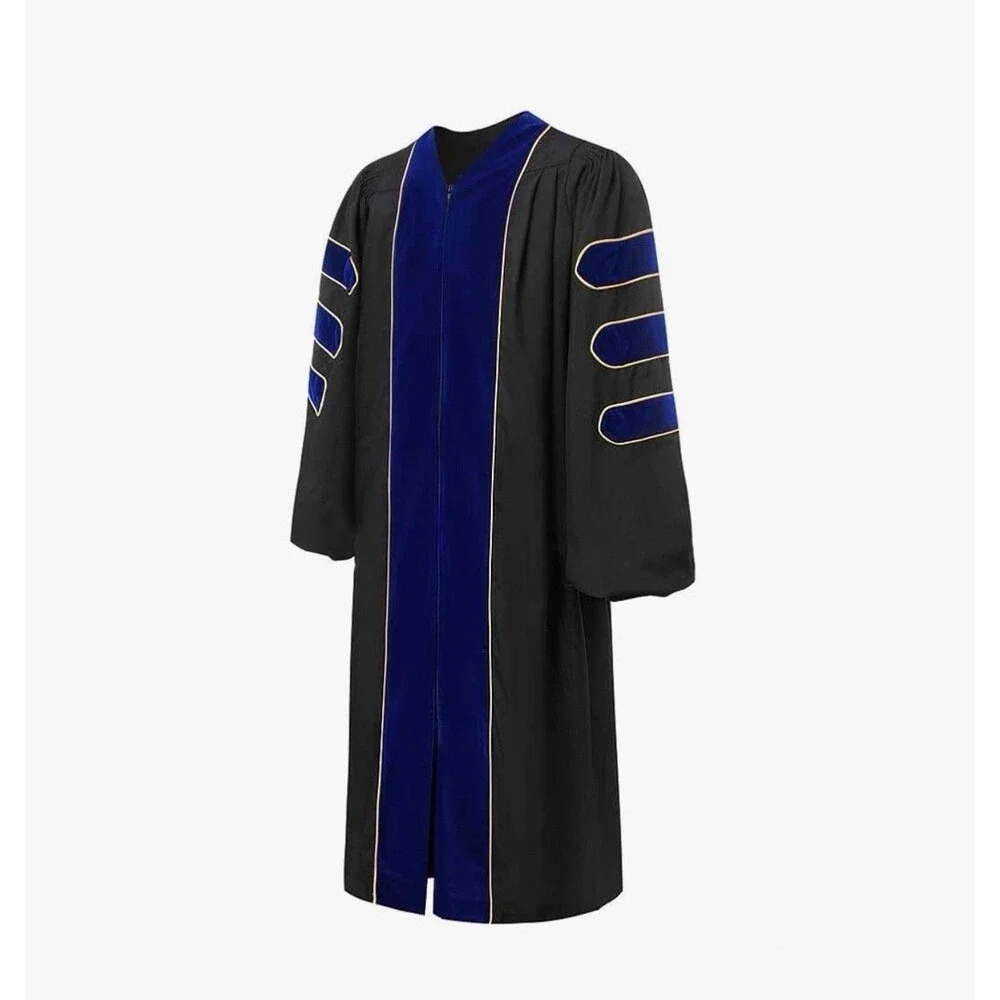 Deluxe Doctoral Graduation Gown Hood and Tam 6 Sided Package Royal blue Size 45 - Picture 3 of 6